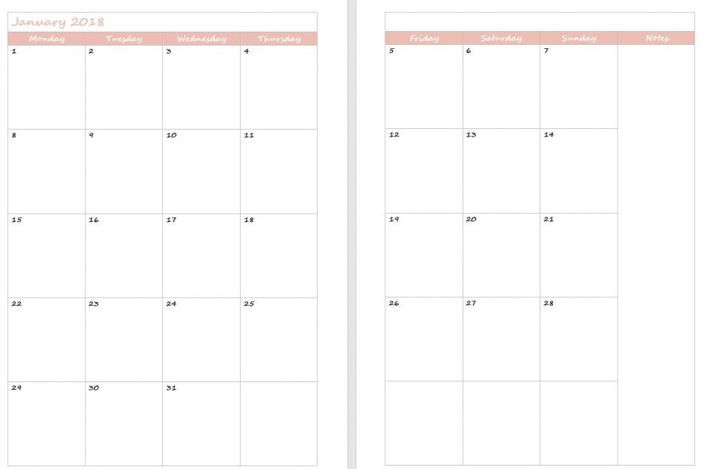 2018 Free Printable  Monthly Calendar - 2Pages per Month - Ioanna's Notebook