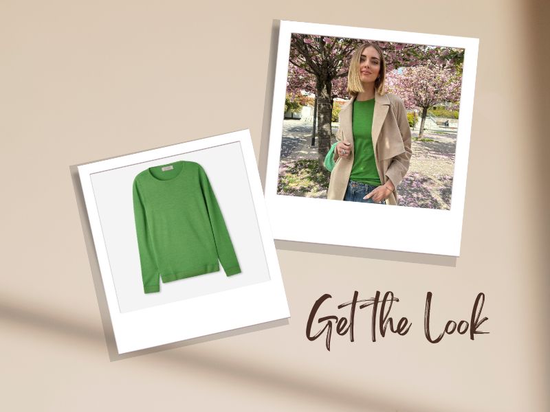 Get the Look | H Chiara Ferragni επέλεξε μπλούζα Ultrafine Cashmere της Falconeri, σε πράσινο.